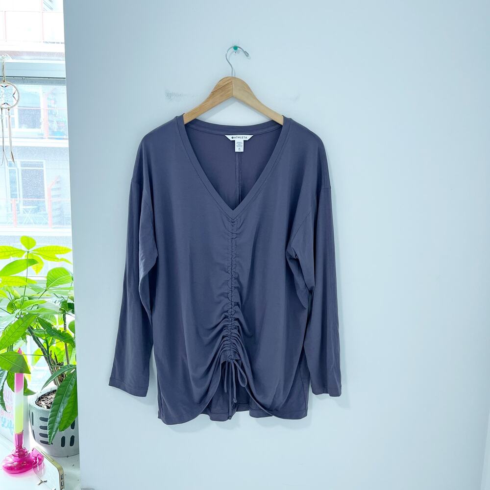 Athleta Purple Crossover Ruched Long Sleeve Top Size Large